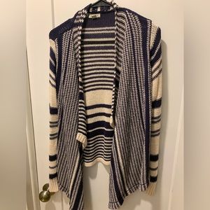 Striped open waterfall knit sweater